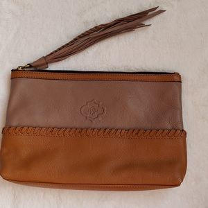 OR YANY  Women's Leather Clutch Brown and Taupe Bag